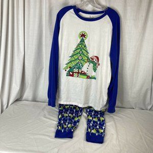 Matching Adult Christmas Pajamas Snowman Christmas Tree Blue Large Mens Womens